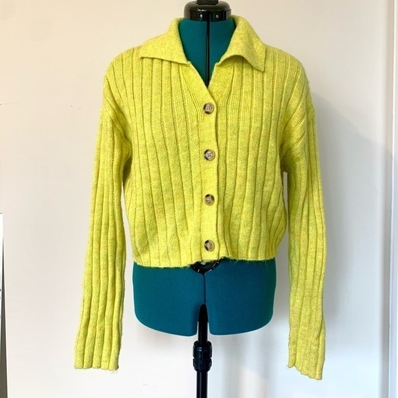 Wild Fable cable knit cropped cardigan button front sweater boho hobo Small - Picture 2 of 7